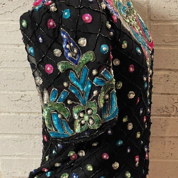 Vintage Sweelo Sequined Party Cocktail Black Pink Top Small - Picture 6 of 14